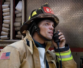 Fireman talking on the radio