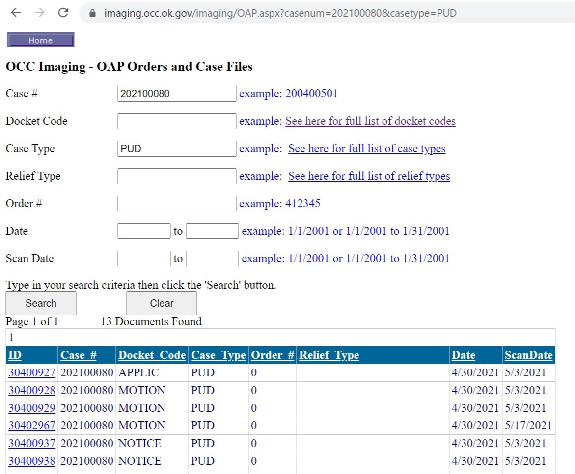 Screenshot of the imaging docket system as Case Processing was updated in June 2021.