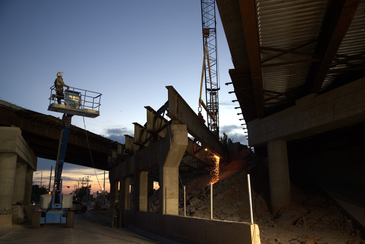 The nearly $80 million bridge reconstruction project on I-40 in Del City is addressing six of the worst structurally deficient bridges remaining in the Oklahoma City metro area. Above, the contractor’s crews are shown demolishing the westbound I-40 bridge over S.E. 15th St. in July, with work expected to complete by early 2023.