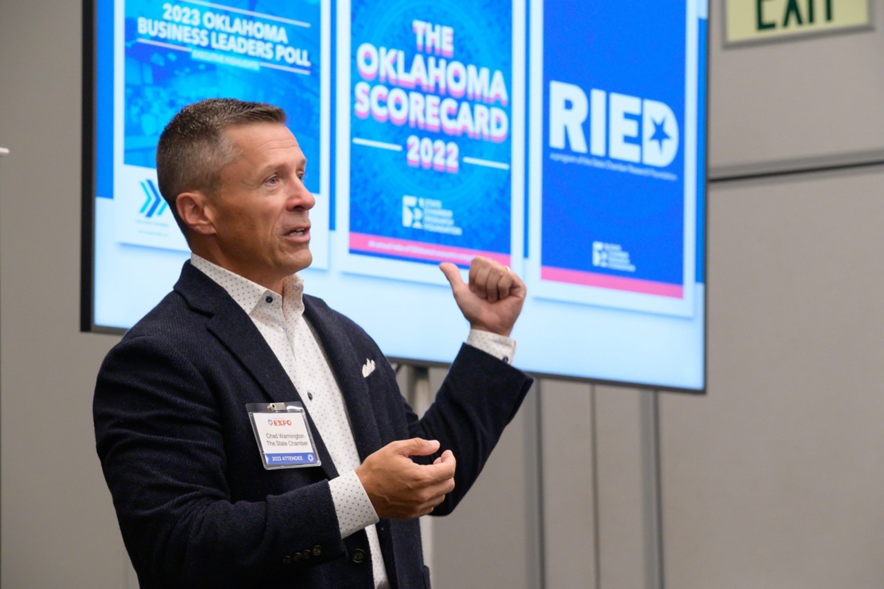 Chad Warmington speaks about State Chamber publications during State Chamber breakout session.