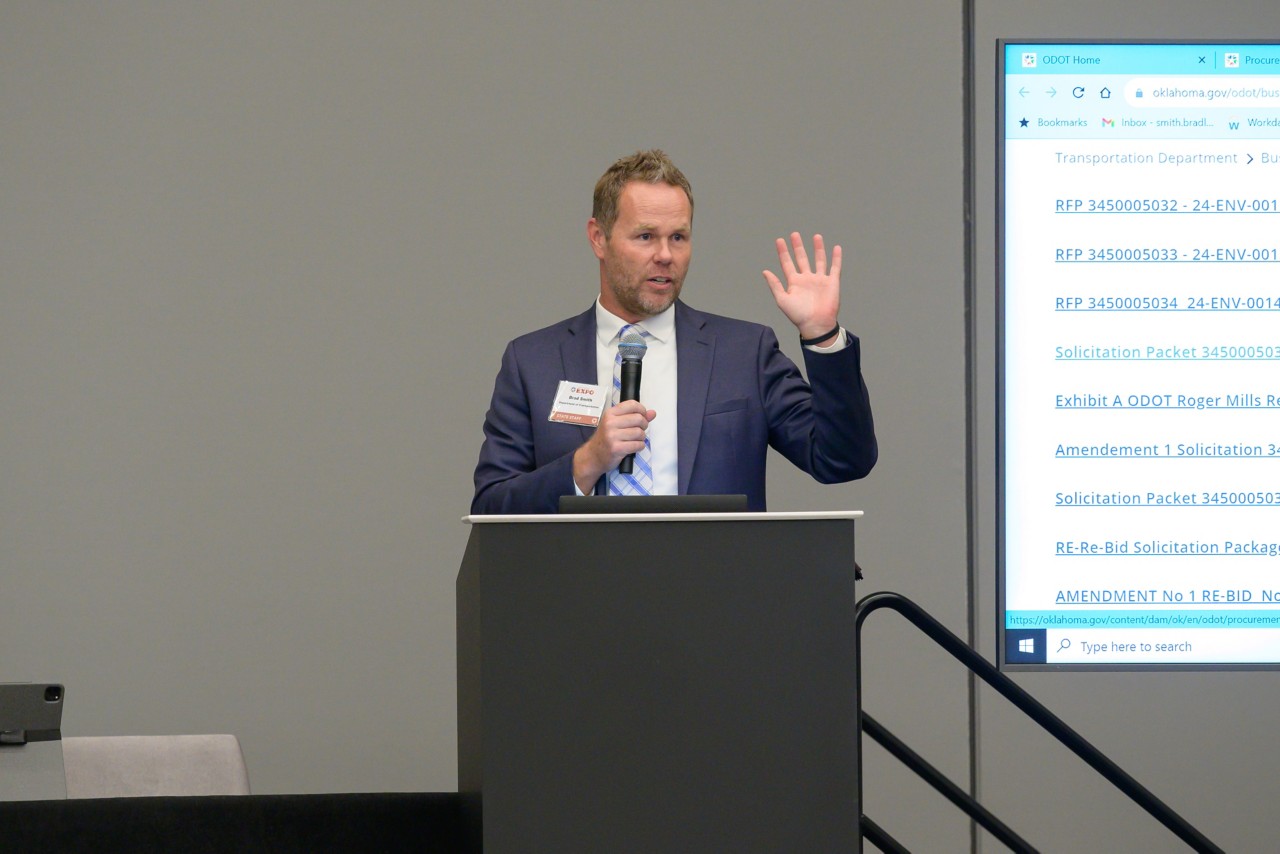 Brad Smith speaking at podium during the Transportation breakout session.