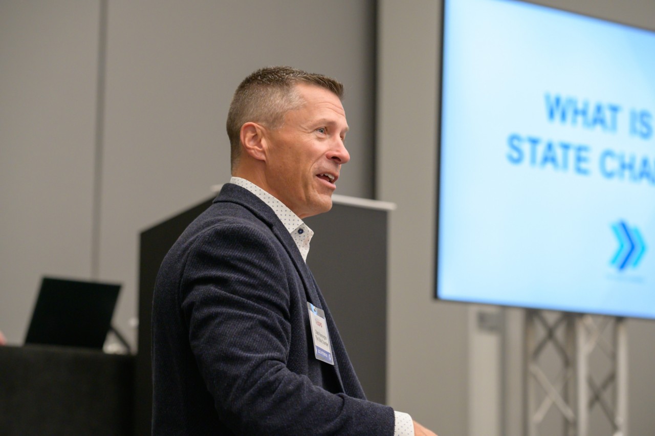 Chad Warmington speaks during State Chamber breakout session.